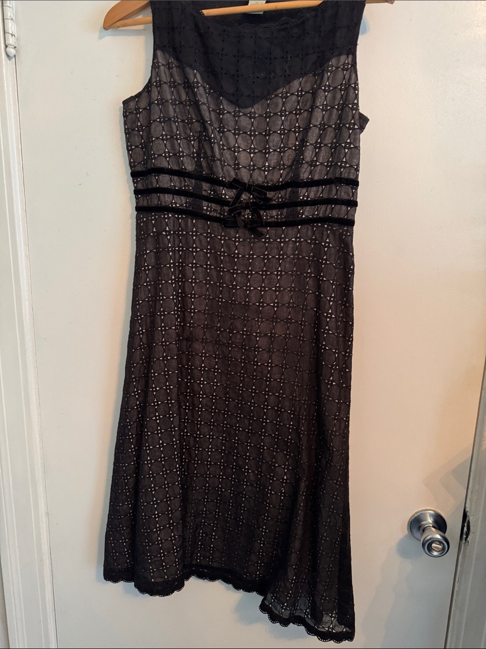 Odille Anthropologie Black Sleeveless Lace Overlay Fit-and-Flare Dress